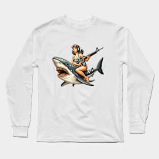 Tactical Girl and Shark Long Sleeve T-Shirt